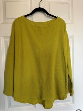 We The Free Olive Lime Waffle Knit Long Sleeve Top